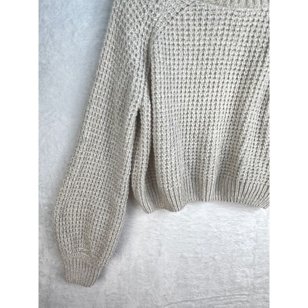 Altard State Chenille Waffle Knit Sweater Medium Oatmeal Cream Balloon Sleeve - Picture 11 of 11